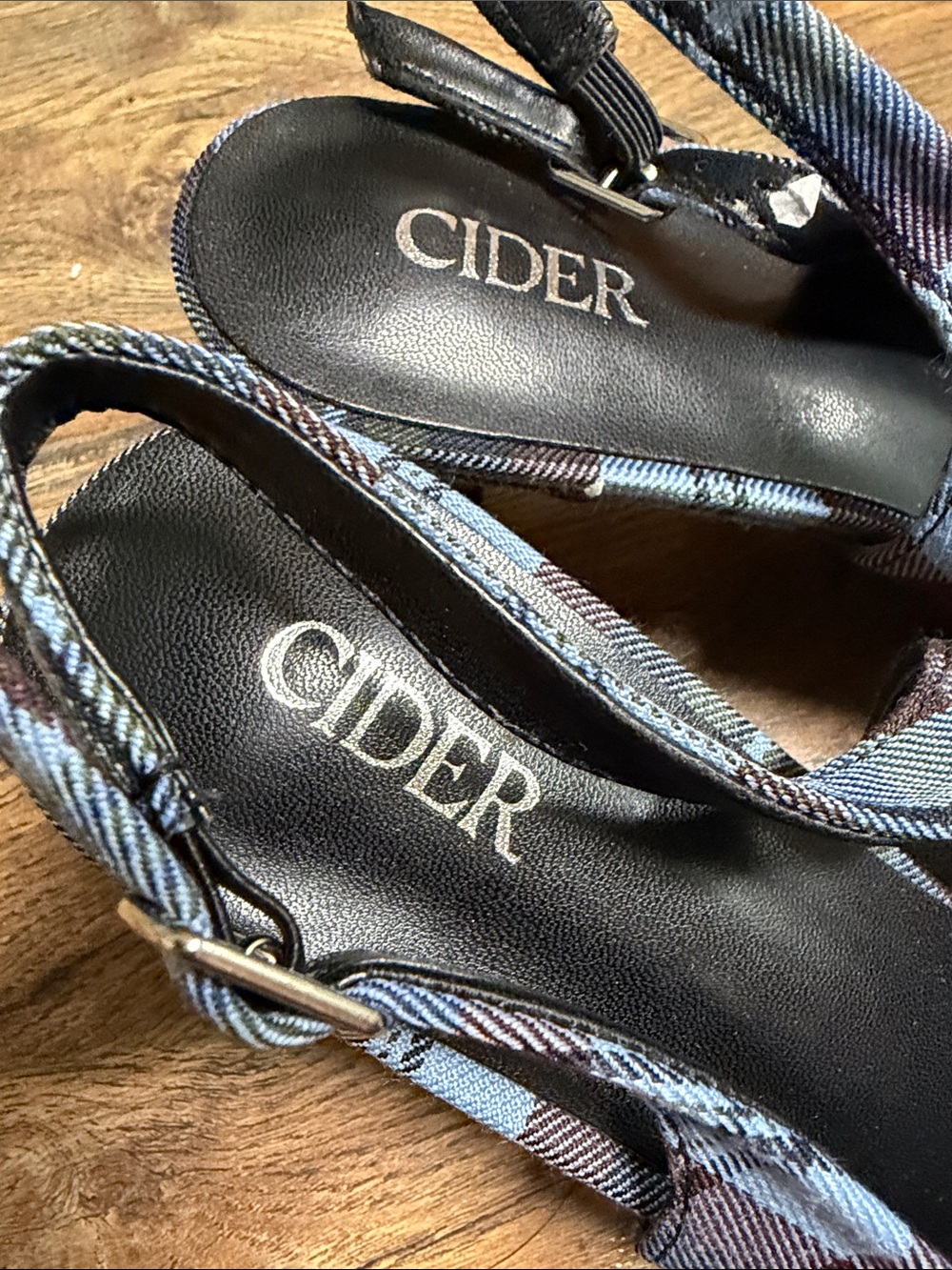 Cider Blue and Brown Plaid Bow Slingback low heels - Picture 4 of 5